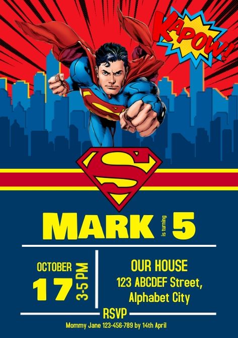 Customize this design with your video, photos and text. Easy to use online tools with thousands of stock photos, clipart and effects. Free downloads, great for printing and sharing online. A4. Tags: superman, superman birthday, superman birthday invitation, superman birthday party invitation template, superman birthday theme party, Birthday, Party Flyers, Corporate , Party Invitation Superman Invitation Template, Superman Themed Birthday Party, Birthday Superman, Superman Invitations, Moana Cupcake, Superhero Party Invitations, Batman Invitations, Birthday Tarpaulin Design, Corporate Party Invitation