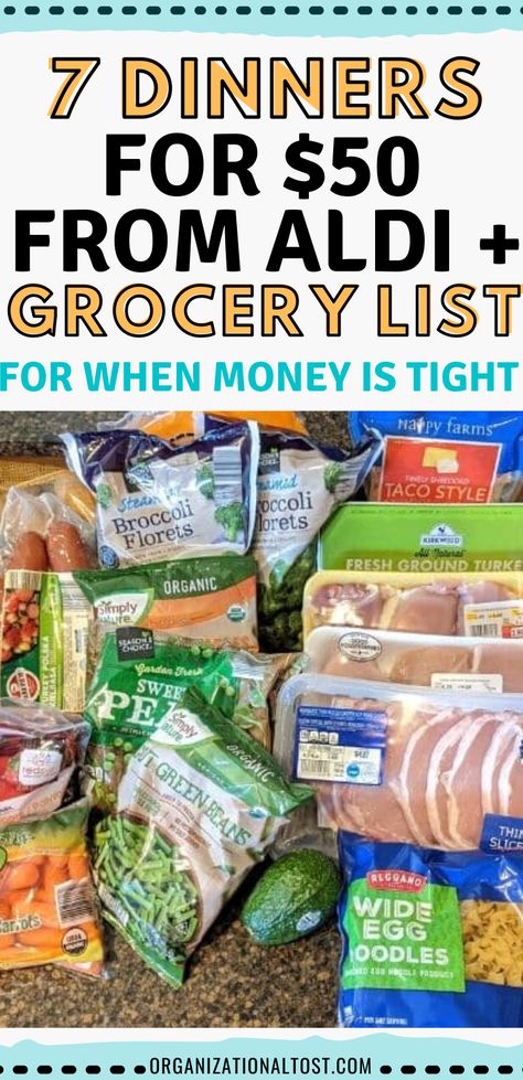 Aldi Weekly Meal Plan Shopping Lists, 5 Dollar Meal Plan, Meal Planning On A Budget Family, Affordable Weekly Meal Plan, $100 Aldi Meal Plan, Healthy Frugal Meal Plan, 50 Week Grocery Budget, Cheap Dinners For A Family Aldi, Dinner Ideas From Aldi