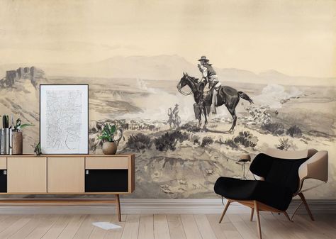 Texas Wallpaper With Cowboys, Wall Mural, Scenic Wallpaper Peel and Stick self Adhesive or Non Adhesive Vinyl Paper - Etsy Cowboy Wall Mural, Western Murals Wall, Cowboy Mural Wall Art, Western Wall Mural, Cowboy Wallpaper Country, Western Mural, Ranch Wallpaper, Horse Wall Mural, Southwestern Wallpaper