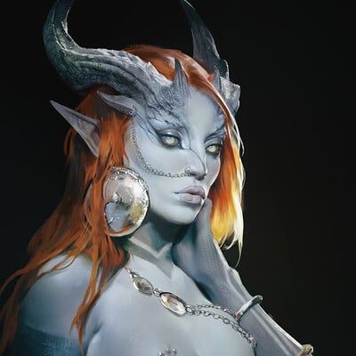 ArtStation - VTMB Fan art, Vetarmora Tiefling Makeup, Tiefling Bg3, Dnd Succubus, Tiefling Blue, Bg3 Tiefling, Tiefling Horns, Dnd Tiefling, Tiefling Bard, Humanoid Creatures