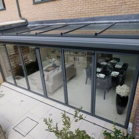 Lean To Glass Roofs | Glass Conservatory Roofs | Sunflex UK Lean To Conservatory Ideas, Conservatory Extension Ideas, Glass Roof Extension, Lean To Conservatory, Modern Conservatory, Conservatory Extension, Conservatory Kitchen, Glass Conservatory, Lean To Roof