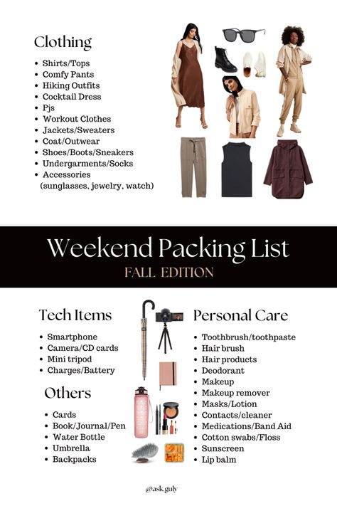 Packing List For Rainy Weather, Over Night Bag Packing List, How To Pack Light For A Weekend, Pack With Me Overnight, Weekend Bag Packing List, What To Pack For A Weekend Trip, 3 Day Trip Packing List, 3 Day Weekend Packing List, Weekend Travel Packing