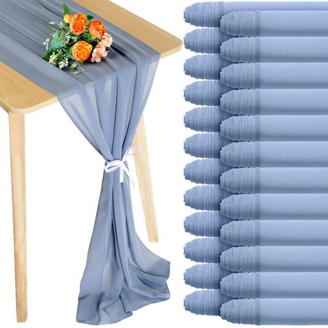 PRICES MAY VARY. Polyester Package Included: you will receive 24 pieces of dusty blue chiffon table runners, enough for wedding banquets and various parties, each table runner measures approx. 118 x 12 inches, large enough to cover most rectangular and round tables Soft and Reliable: these romantic chiffon table runners are made of quality polyester material, comfortable to touch, not easy to wrinkle or beak, which can can maintain elegant and beautiful appearance for a long time Elegant Design: Tulle Table Runner, Blue Wedding Receptions, Romantic Bridal Shower, Tulle Table, Wedding Archway, Blue Bridal Shower, Lace Table Runners, Table Runners Wedding, Dusty Blue Weddings