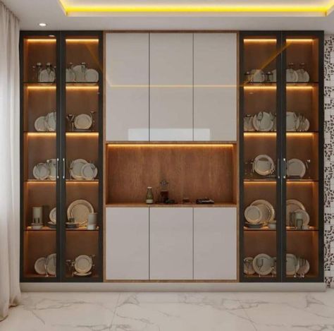 Crockery Unit Design Dining Rooms, Crockery Cabinet Design, Crockery Cabinet, Crockery Unit Design, تصميم الطاولة, Crockery Design, Crockery Unit, Interior Design Your Home, Hall Interior Design