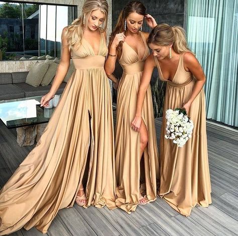 These bridesmaids dresses have us in awe! 😍 Follow us on Pinterest 👉(LINK IN BIO)👈 • ✨Tag and share with friends 💐Create your own fairytale 📸 DM for credit • • • • • • • • • • #dresses #gown #weddingdresses #weddingdress #weddinggown #weddinggowns #weddings #weddinginspo #weddinginspiration #weddingseason #weddingseason2020 #floralgown #bridetobe #bridetobe2020 #2020bride #bridalstyle #bridetobe #bridesmaidsdress #lacedress #lacedresses #modernweddingdress #vintageweddingdress #putaringonit Long Gold Bridesmaid Dresses, Light Blue Wedding Dress, Different Bridesmaid Dresses, Gold Bridesmaid Dresses, Light Blue Wedding, Custom Bridesmaid Dress, Gold Bridesmaids, Sleeveless Bridesmaid Dresses, Cheap Bridesmaid