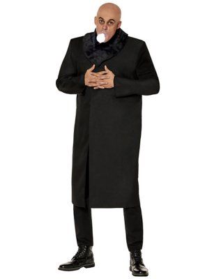 They're creepy and they're kooky, mysterious and spooky, they're all together ooky... The Addams family! Dress up like everyone's favorite Addam in this officially licensed Adult Uncle Fester Costume. This all-black full-length jacket features velcro closure, a faux-fur collar, and a light-up bulb! Officially licensed Includes: Full-length jacket Collar Light-up bulb Battery type: Requires 3 LR1130 batteries (included) Velcro closure Material: Polyester Care: Spot clean Imported Note: Shoes and Fester Costume, Uncle Fester Costume, Uncle Fester, Home Halloween Costumes, Family Dress, Addams Family Costumes, Horror Costume, Jacket Collar, The Addams Family