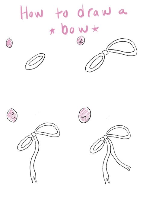 Sketch Noting Ideas, Draw A Bow Easy, How To Draw A Ribbon Bow, Cute Ways To Decorate Your Binder, Ribbon Sketch How To Draw, How To Draw Coquette, How To Draw Ribbon Bow, Ribbon Tutorial Drawing, What To Draw Doodles