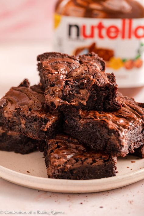 Easy Nutella Brownies, Nutella Recipes Brownies, Nutella Brownie, Nutella Muffins, Brownies Chocolate, Nutella Brownies, Oreo Brownies, Brownie Batter, Brownie Recipe