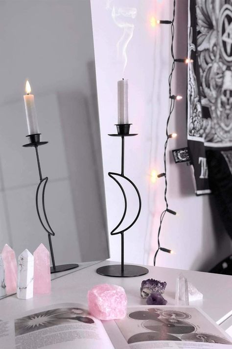 Killstar Home, Black Candle Stick Holders, Halloween Wishlist, Black Iron Candle Holders, Black Candlesticks, Big Candles, Church Candles, Iron Candlesticks, Candle Base