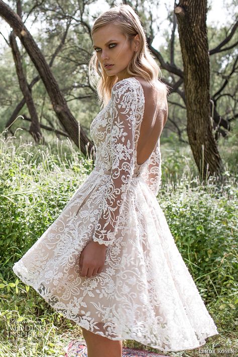 limor rosen 2017 bridal long sleeves bateau neckline full embellishment pretty lace romantic above the knee short wedding dress with pockets scoop back (kylie) bv Short Wedding Gowns, Wedding Dresses High Low, Reception Dresses, Petite Wedding Dress, Wedding Dress With Pockets, Dress Idea, Wedding Reception Dress, Trendy Wedding Dresses, Dress Inspiration