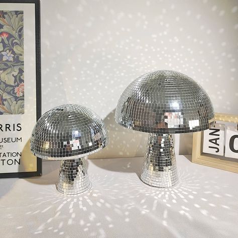 ArtZ® Disco Mushroom Sculptures #artzmiami #artz #stainlesssteelsculptures #homedecoration #homedecor #interiordesign #home #homedesign #interiorstyling #homestyle #interior #interiors #wallart #sculptures #graffitiart #stainlesssteelart #lighting #faucets #wallpanels #furniture #decor #livingroom #bathroom #interiordecor #homestyling #interiordesigner #homedecorideas Mushrooms Decoration, Mirror Mushroom, Mushroom Disco Ball, Mushroom Mirror, Disco Mushroom, Mushroom Bedroom, Disco Ball Decorations, Decoration Mirror, Relaxation Space