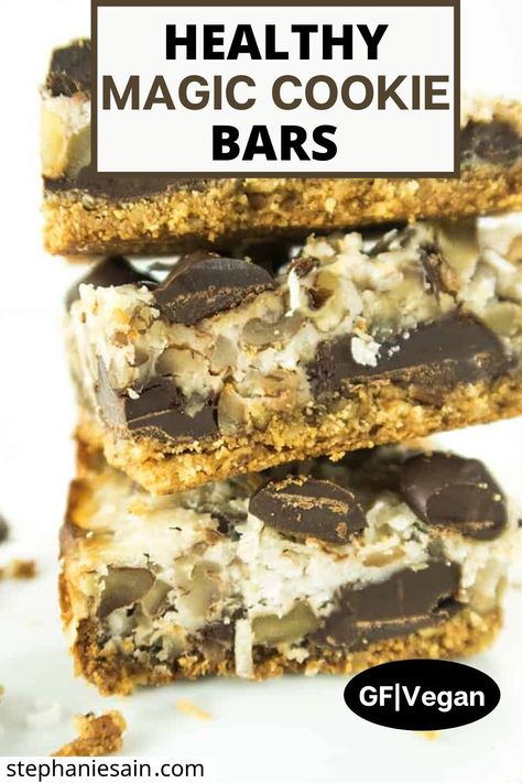 Guilt Free Cookies, Cookie Bars Gluten Free, Magic Cookies, Magic Cookie Bar Recipe, Almond Flour Crust, Bars Gluten Free, Magic Cookie Bars, Homemade Snickers, Healthy Bars