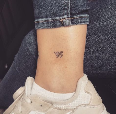 '95 #number #tattoo #ankletatto #smalltattoo #tattooideas #meaningfultattoo 95 Tattoo Number, 04 Tattoo Number, Ankle Number Tattoo, Number Tattoo Ankle, 99 Tattoo Number, Tiny Number Tattoo, Number Tattoo Placement, Tattoos Numbers, Year Tattoo Number