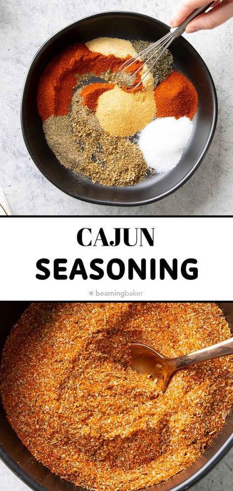 Cajun Seasoning from Beaming Baker. Smoky, fragrant, and spicy, make this cajun seasoning recipe in 1-minute for a DIY spice you can use on veggies, protein and appetizers! Cajun Seasoning Recipe, Cajun Spice Mix, Homemade Cajun Seasoning, Cajun Spice, Blackened Seasoning, Cajun Dishes, Diy Spices, Seasoning Recipe, Gimme Some Oven