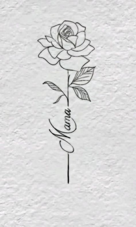 Rose Heartbeat Tattoo, Name Tattoos With Rose, Rose With Word Stem Tattoo, Rose Name Tattoos For Women, Rose With Butterfly Tattoo For Women, Mom Rose Tattoo, Mom Tattoo Designs For Daughter, Grandmother Tattoos, Cute Rose Tattoos