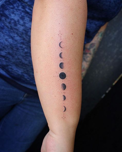 Moon Phases Tattoo Chest Women, Lunar Cycle Tattoo Minimalist, Small Moon Phase Tattoo, Moon Phases Tattoo Arm, Simple Moon Phases Tattoo, Moon Phase Tattoo, Tribe Tattoo, Moon Phases Tattoo, Inner Forearm Tattoo