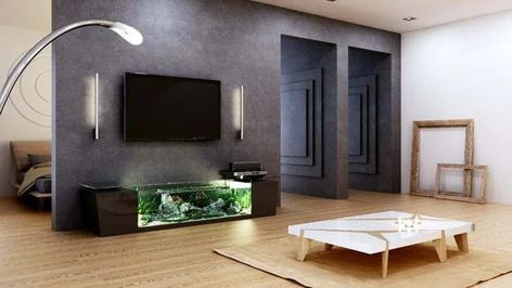 Aquarium Under Tv, Aquarium Interior, Aquarium Table, Decor Tips And Tricks, Restaurant Exterior Design, Tv Unit Decor, Small Bathroom Sinks, Wall Tv Unit Design, Home Aquarium