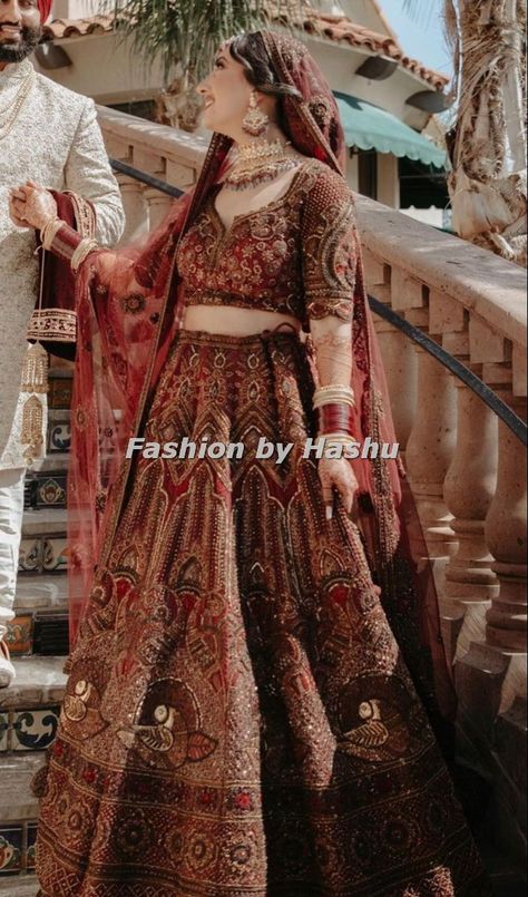 Top Trending Barat Wedding Full  Fancy Dresses #2023 | All New Design | Fashion By Hashu😍 Dark Bridal Lehenga, Dark Colour Bridal Lehenga, Bridal Lehenga For Dusky Skin, Mehroon Bridal Lehngas, Dark Lehenga, Lehnga Colour, Bridal Lehnga Unique, Shaadi Lehnga, Bridal Kit