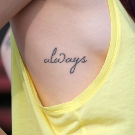 40 Inspiring One Word Tattoo Ideas Simple Word Tattoos, Hogwarts Tattoo, One Word Tattoo, Always Tattoo, Wörter Tattoos, Fonts Tattoo, Quote Tattoos Girls, One Word Tattoos, Simple Tattoos For Women