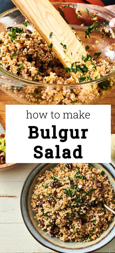 Bulgur Wheat Salad / A vibrant, healthy salad perfect for potlucks, picnics, cookouts, and great to keep in the fridge for quick lunches. Bulgar Wheat Recipes Salad, Bulgar Salads, Bulgar Wheat Salad, Wheat Salad, Vegetable Kebabs, Natural Eating, Bulgar Wheat, Bulgur Wheat, Salad Inspiration