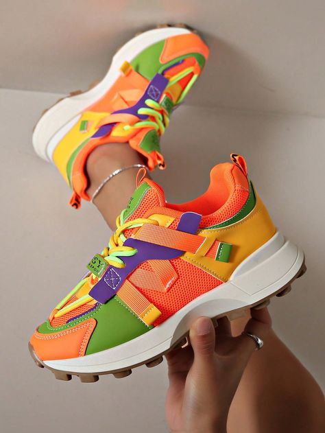 New Arrival Women's Thick Bottom Colorblock Sneakers, Fashionable Mesh Material, All Seasons, Breathable, In Orange, Dad Shoe Style Multicolor Sporty        Women Shoes, size features are:Bust: ,Length: ,Sleeve Length: Colorblock Sneakers, Dad Shoe, Plus Size Bodycon Dresses, Short Sleeve Summer Dresses, Plus Size Bodycon, Woven Shoes, Fabric Shoes, Casual Flat Shoes, Best Running Shoes