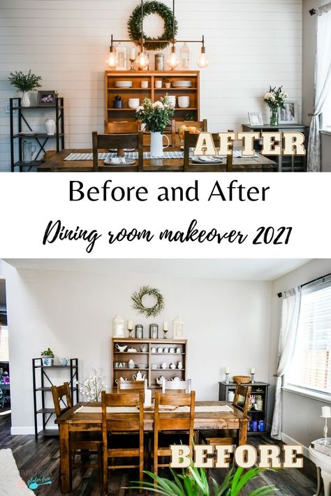 Dining room makeover before and after 2021 Dining Room Makeover Ideas, Before And After Dining Room, Repurpose Dining Room, Room Makeover On A Budget, Room Makeover Ideas, Makeover Before And After, Dining Room Makeover, Empty Spaces, Makeover Ideas