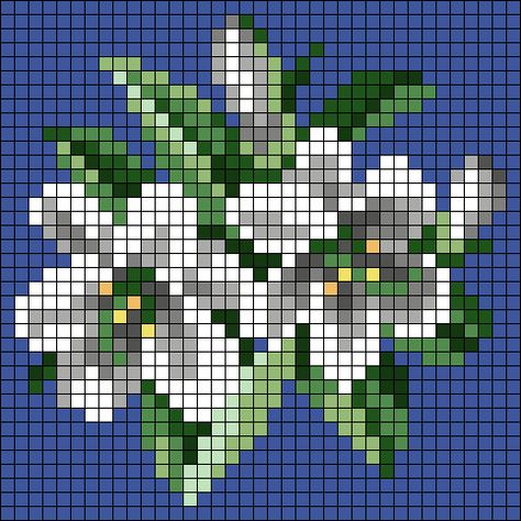 Pixel Crochet Pattern Flower, Flower Graph Pattern, Grid Crochet Patterns Flower, Lily Of The Valley Pixel Art, Crochet Flower Grid, Lily Pixel Art, Flowers Alpha Pattern, Floral Alpha Pattern, Flower Pixel Pattern