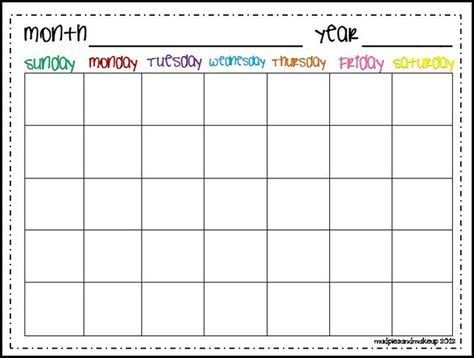 Calender Months - Cute, free, blank printable calendar for kids or adults. Love that you can laminate it and write all the info on it each month. Free Printable Blank Calendars, Free Printable Blank Monthly Calendars, Teacher Calendar Printables Free, Snack Calendar Template Free Printables, Blank Calander Templates, Blank Weekly Calendar Printable Free, Undated Calendar Printables Free, Kids Calendar Printable Free, Classroom Calendar Printables Free