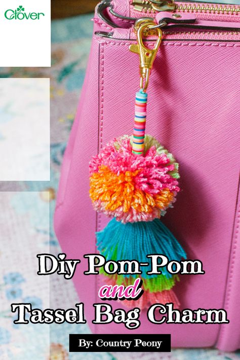 Bag charms are such a fun way to add a statement to a backpack, tote, or purse. Learn how to make one using our Pom-Pom Makers and Tassel Makers with instruction by Country Peony. All the information you need is on the blog. Pom Pom Luggage Tags, Pom Pom Tassel Bag Charm, Pom Pom Bag Charm Diy, Diy Pom Pom Keychain How To Make, Pom Pom Ideas To Sell, Shoes With Tassels, Crochet Purse Tassel, Yarn Tassel Keychain Diy, How To Make A Key Chain Diy Craft Ideas