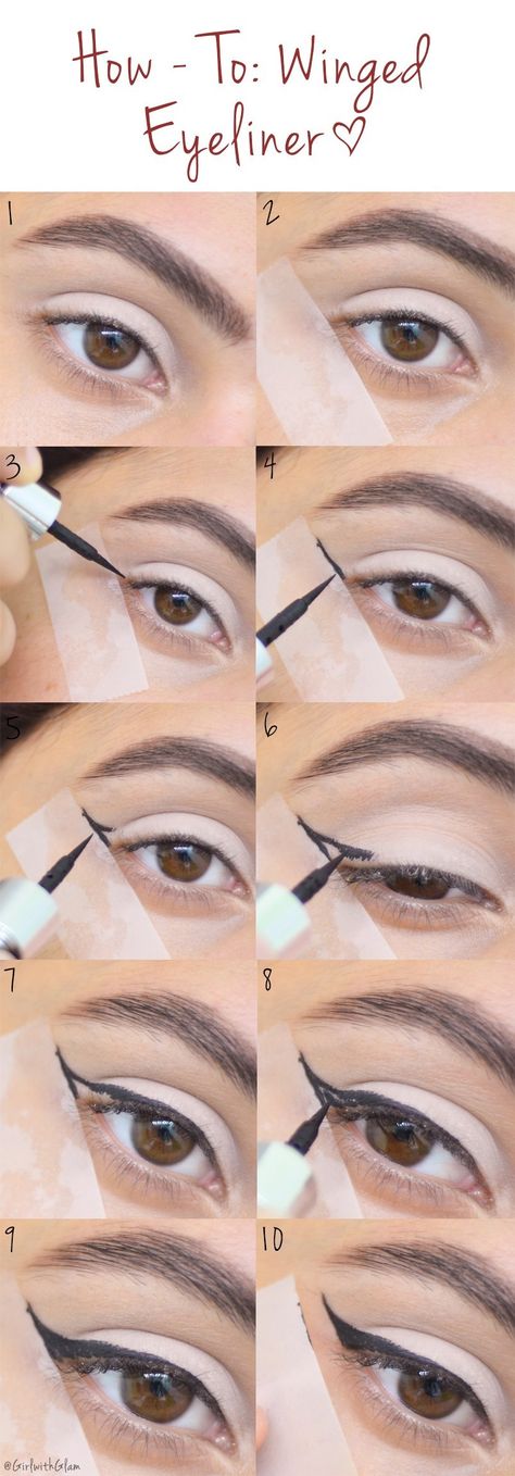 Eyeliner Step By Step, How To Do Winged Eyeliner, Eyeliner Tape, Winged Eyeliner Makeup, Easy Winged Eyeliner, Maquillage Yeux Cut Crease, Maquillage On Fleek, Dag Make Up, Eyeliner Tips