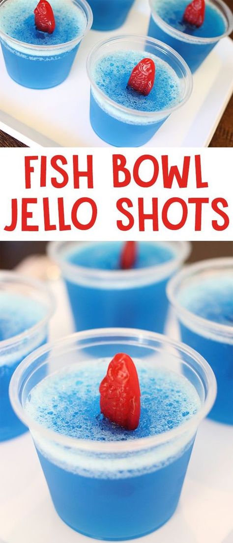 Blue Raspberry Fish Bowl Jello Shots - best jello shots ever! Yum! #jelloshots #fishbowl #vodka #raspberryvodka #jelloshotrecipes #swedishfish #foodblogger Fish Bowl Jello, Raspberry Jello Shots, Jolly Rancher Jello, Lemonade Jello Shots, Easy Jello Shots, Blue Jello Shots, Making Jello Shots, Jello Shooters, Best Jello Shots