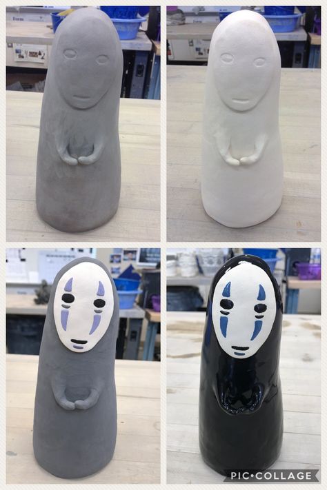 No Face Pottery, No Face Sculpture, Clay Statues Diy, No Face Ceramic, Ghibli Sculpture, Ghibli Clay Ideas, Air Dry Clay Figurine, Mini Sculptures Clay, Face Clay Sculpture