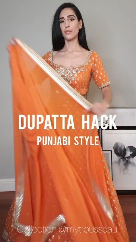 Dupatta Draping Styles On Lengha, Punjabi Saree Style, Chanya Choli Dupatta Style, How To Drape Punjabi Dupatta, Western Dupatta Style, New Style Dupatta Draping, Punjabi Suit Dupatta Draping Styles, Punjabi Style Dupatta Draping, Punjabi Dupatta Style