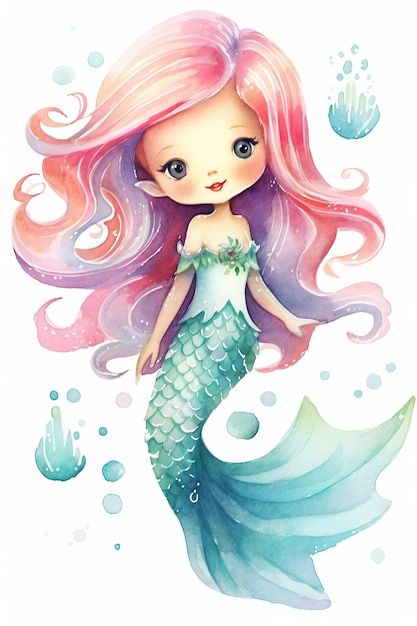 Photo mermaid princess watercolor clipar... | Premium Photo #Freepik #photo #cute-watercolor #baby-design #watercolor-baby #baby-shower-watercolor Mermaid Face Paint, Princess Watercolor, Mermaid Vector, Princesas Disney Anime, Mermaid Clipart, Mermaid Wallpapers, Watercolor Mermaid, Mermaid Drawings, Mermaid Painting