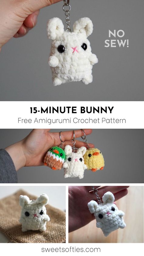 Stitch By Fay, Free Stuff Animal Crochet Patterns, 1 Hour Amigurumi, Crochet Rabbit Keychain Free Pattern, Crochet Avocado Keychain, Crochet Pattern Free Keychain, 30 Minute Amigurumi, Miniature Amigurumi Free Pattern, Miniature Crochet Animals