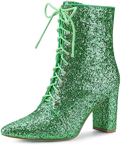 Amazon.com | Allegra K Women's Glitter Pointed Toe Block Heel Halloween Ankle Boots | Ankle & Bootie Sequin Boots, Chunky Heel Ankle Boots, Glitter Boots, Womens Chunky Heels, Shoes Boots Ankle, Chunky Heels Boots, Block Heel Ankle Boots, Chunky High Heels, Heel Ankle Boots