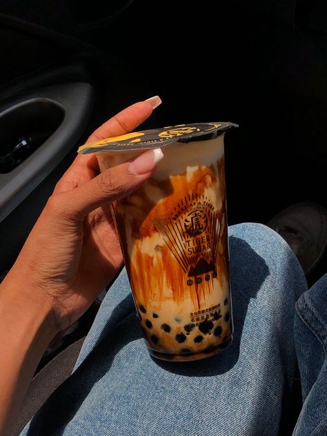 Brown sugar bubble milk tea Boba Milk Tea Aesthetic, Brown Sugar Boba Milk Tea, Brown Sugar Bubble Tea, Brown Sugar Milk Tea, Brown Sugar Boba, Milk Tea Boba, Cafe Drinks, Big Snacks, Bubble Tea Recipe