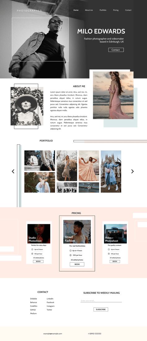 Digital Photography Portfolio, Fashion Portfolio Website Design, Photographer Portfolio Layout, Portfolio For Photographers, Photography Portfolio Ideas Inspiration, Photo Website Design, Portfolio About Me Page Design, Photography Landing Page, Website For Photographers