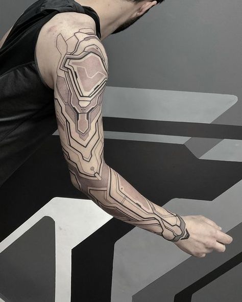 Cybernetic Tattoo Arm, Cyberpunk Tattoo Sleeve, Futuristic Tattoo Cyberpunk, Bio Mech Tattoo, Cyberpunk Back Tattoo, Sandevistan Tattoo, Cybernetic Tattoo, Bold Tattoo Designs, Android Tattoo