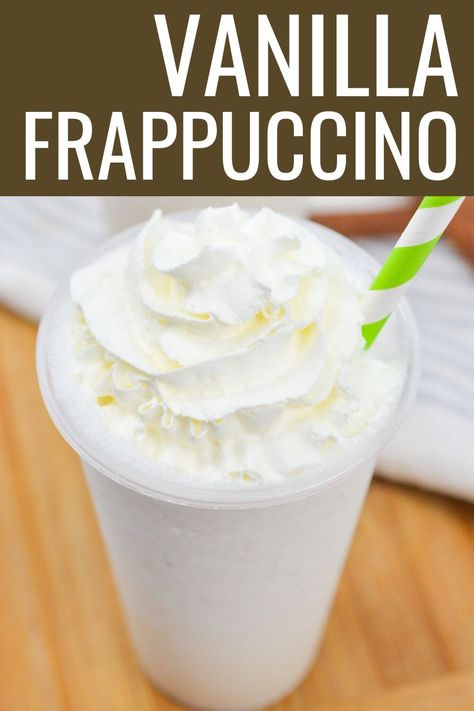 Starbucks Vanilla Bean Frappuccino Recipe at Home with title text overlay. Vanilla Bean Frappe Recipe, Chai Frappuccino, Vanilla Bean Frappuccino Recipe, Starbucks Vanilla Bean, Starbucks Vanilla Bean Frappuccino, Vanilla Milkshake Recipe, Vanilla Bean Frappuccino, Vanilla Bean Frappe, Vanilla Frappuccino