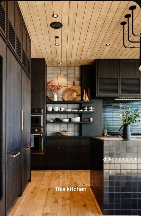 Interior Dapur, Staining Cabinets, An Architect, Wood Ceilings, Design Living Room, Black Kitchens, Küchen Design, Interior Design Kitchen, Dream Kitchen