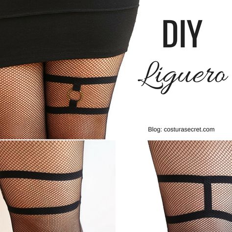 Elastic Thigh GARTER DIY TUTORIAL | LIGUERO DIY Diy Goth Clothes, Diy Elastic, Thigh Garter, Diy Fashion Trends, Mode Punk, Sewing Projects Clothes, Diy Vetement, Diy Fashion Clothing, Kleidung Diy