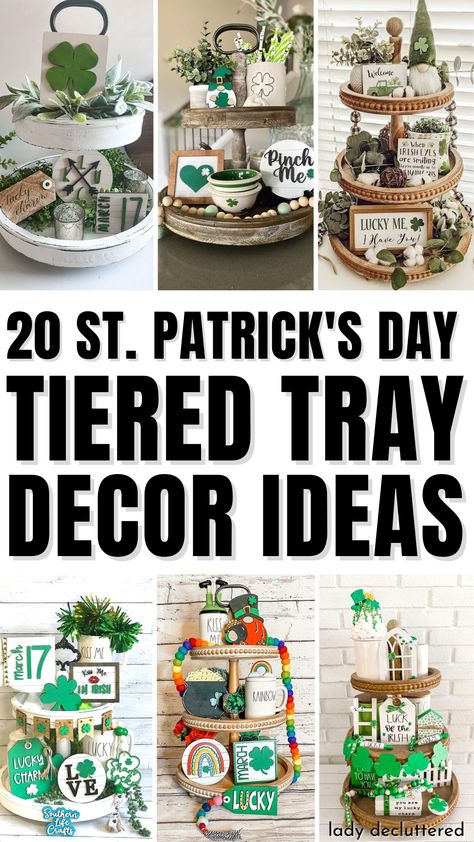 20 St. Patrick's Day Tiered Tray Decor Ideas Mint Chocolate Chip Cupcakes, Tiered Tray Decor Ideas, St. Patrick's Day Diy, Tray Decor Ideas, Chocolate Chip Cupcakes, Tiered Tray Diy, St Patrick's Day Decorations, Tray Styling, Spring Easter Crafts