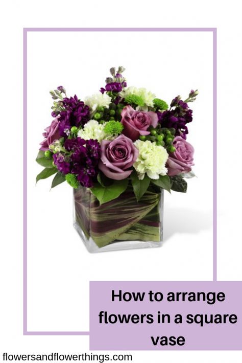 Small Glass Flower Arrangements, Flower Arrangements In Square Vases, Square Vase Flower Arrangements Low Centerpieces, Low Flower Arrangements For Table Diy, Low Flower Table Arrangements, Short Square Vase Flower Arrangements, Square Vase Floral Arrangement, Flowers In Square Vase, Square Vases Centerpieces