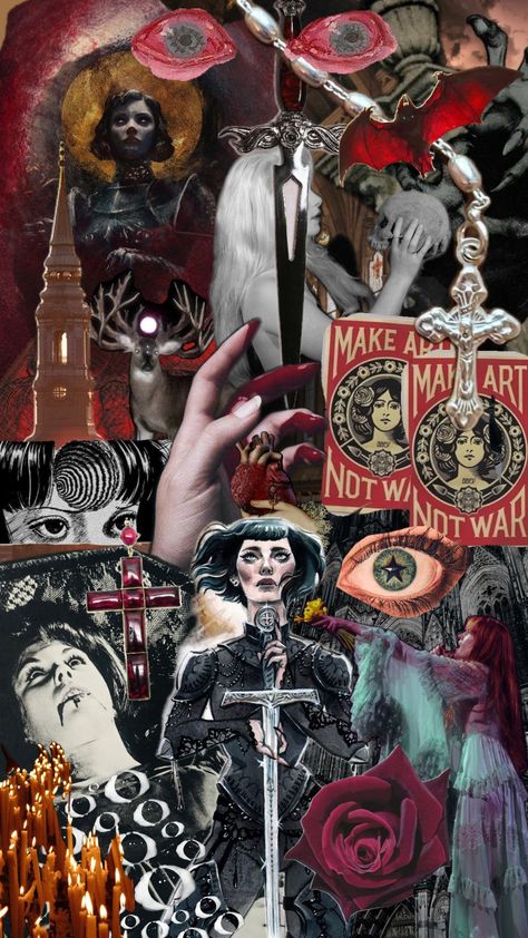 #gothic #vampire #joanofarc (she's pretty and so I put her in the collage) #blood #horror #scary #cathedral #creepy Scary Moodboard, Scary Collage, Creepy Collage, Horror Collage, Gothic Collage, Senior Board, Scary Wallpaper, Gothic Vampire, Spotify Covers