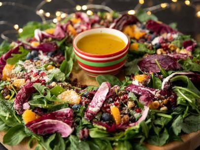 Big Festive Salad Recipe | Ree Drummond | Food Network Big Festive Salad Pioneer Woman, Wreath Salad, Festive Salad, Food Network Recipes Pioneer Woman, Radicchio Salad, Christmas Salads, Salad Kits, Easy Holiday Recipes, Kale And Spinach