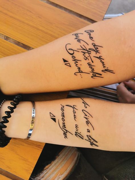 Tattoo#friendship#avicii One day you'll leave this world behind, so live a life you will remember Avicii Tattoo Ideas, Aiygiwgwyaiydiwdwy Tattoo, Live A Life You Will Remember Tattoo, Avicii Tattoo, Tattoo Friendship, Remember Tattoo, Tattoo 2023, Friendship Tattoos, Mountain Tattoo