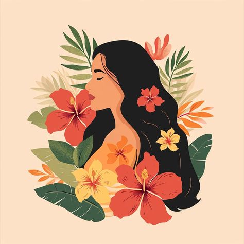 🚀🎁Charming Illustrations with Midjourney Prompts: Follow the Link in my Profile🤩🔗 Girly Art Illustrations Style, Feminine Drawings, Woman With Long Hair, Artsy Photography, Procreate Illustration, Photoshop Artwork, Flowers In Her Hair, Beautiful Art Paintings, Girly Wall Art