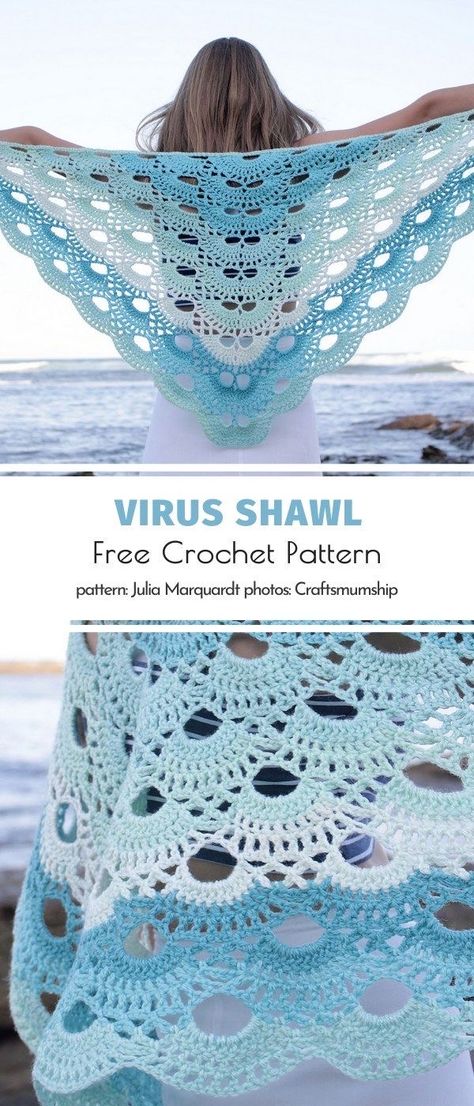 Free Crochet Scarf Patterns, Shawl Ideas, Free Crochet Scarf, Virus Shawl, Crochet Scarf Patterns, Crochet Prayer Shawls, Crochet Shawl Free, Crocheted Shawl, Scarf Patterns