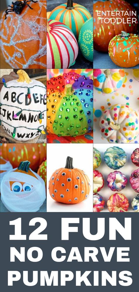 Try these fun no carve pumpkin decorating ideas this Halloween. #EntertainYourToddler #learningthroughplay #pumpkindecorating #kidscrafts #kidsactivities #fallactivities #fall #nocarvepumpkindecorating #sensoryfun #preschool Pumpkin Decorating Ideas For Classroom, Decorating Mini Pumpkins Preschool, Pumpkin Decorating For Kindergarten, Non Messy Pumpkin Decorating, Pumpkin Decorating For Preschoolers, Pumpkin Decorating Ideas For Preschoolers, Class Pumpkin Ideas, Pumpkin Painting Ideas Kids Easy, No Mess Pumpkin Decorating For Kids